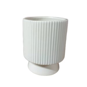 White Ribbed Vase on Foot